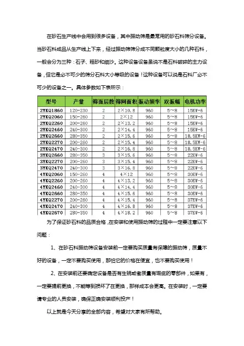 振动筛型号有哪些