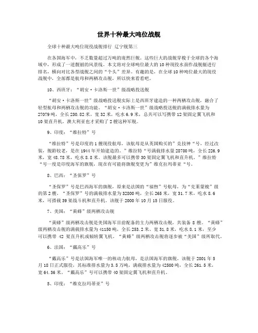 世界十种最大吨位战舰