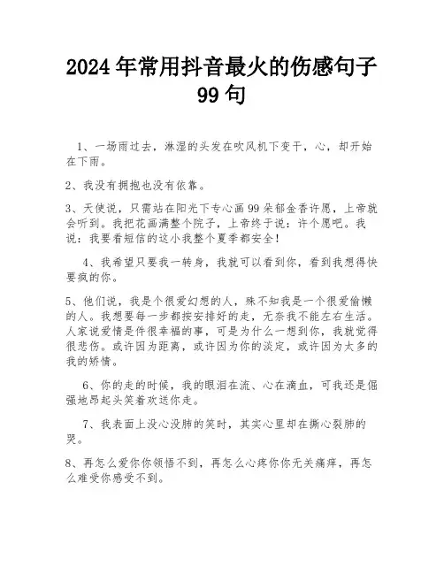 2024年常用抖音最火的伤感句子99句