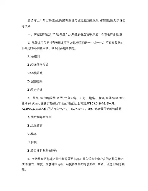 2017年上半年山东省注册城市规划师考试规划原理：现代城市规(精)