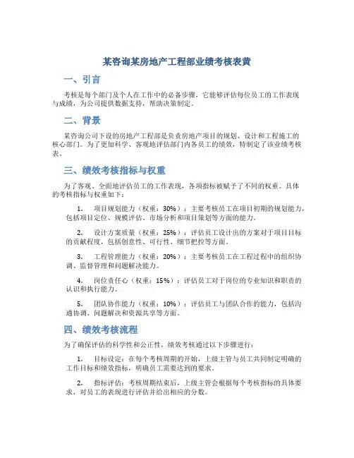某咨询某房地产工程部业绩考核表黄