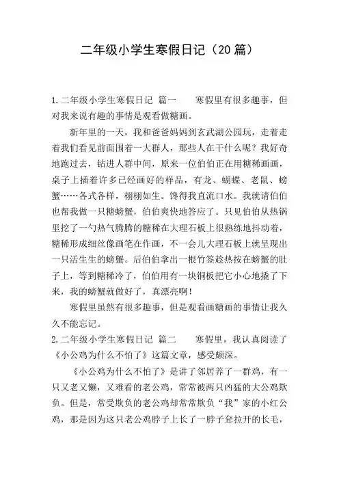 二年级小学生寒假日记(20篇)