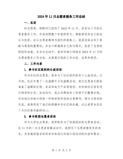 2024年11月志愿者服务工作总结