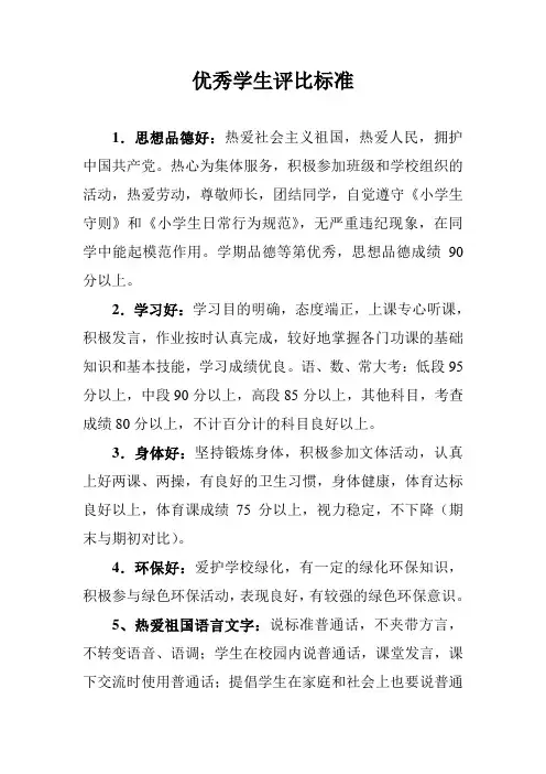优秀学生评比标准