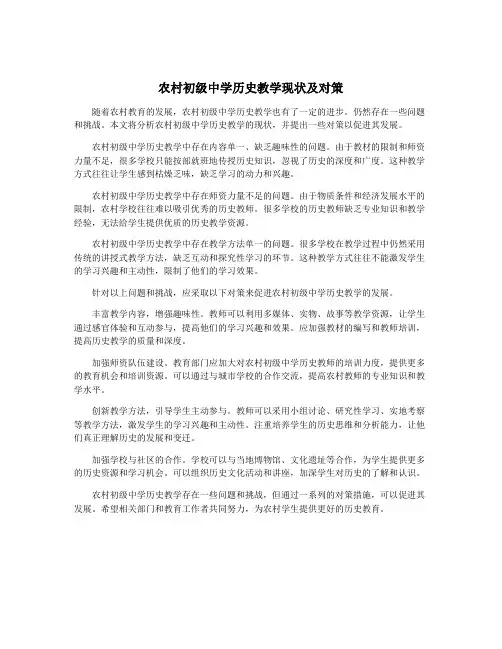 农村初级中学历史教学现状及对策