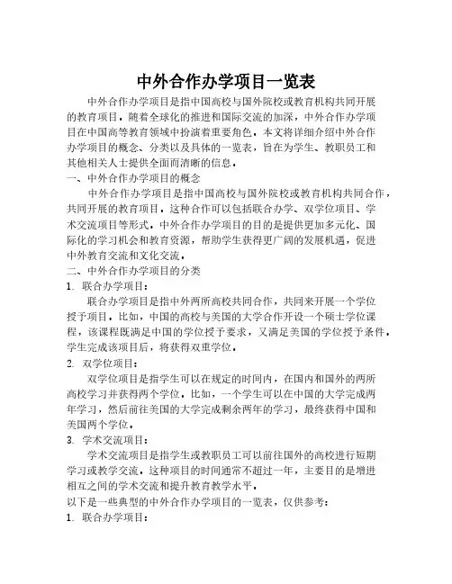 中外合作办学项目一览表