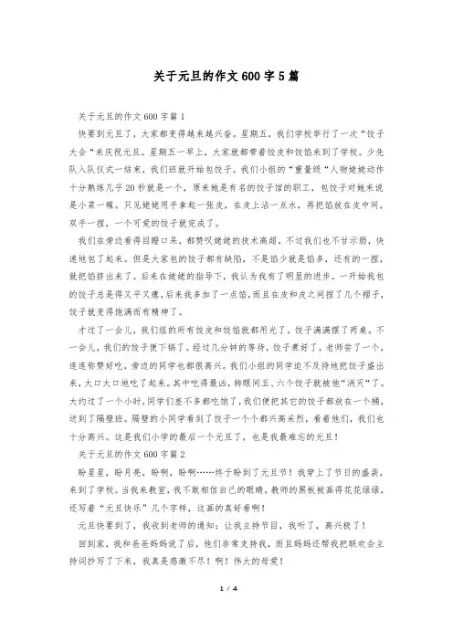关于元旦的作文600字5篇