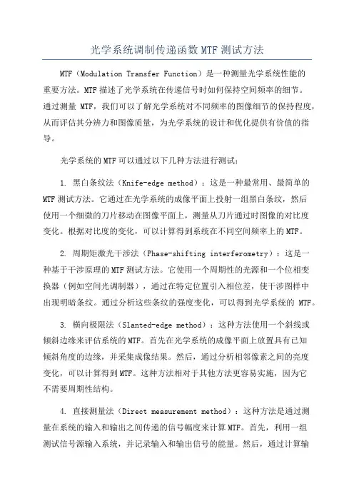 光学系统调制传递函数MTF测试方法
