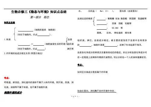 高中生物必修三知识点填空修正完整版