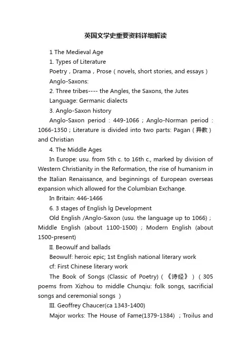 英国文学史重要资料详细解读