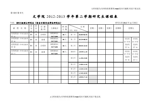 【研究】文学院学年第二学期研究生课程表