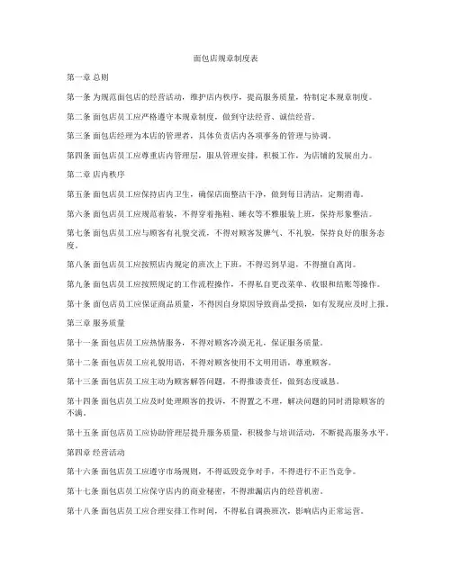 面包店规章制度表