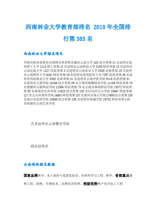 西南林业大学教育部排名 全国排行第383名