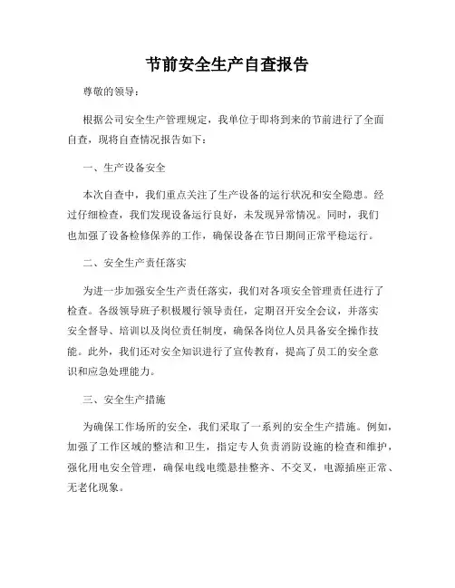 节前安全生产自查报告