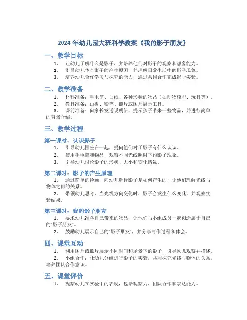 2024年幼儿园大班科学教案《我的影子朋友》