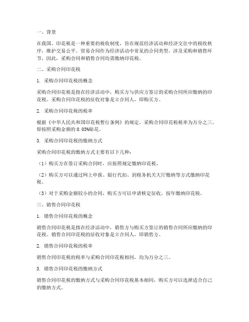 贸易合同采购和销售印花税