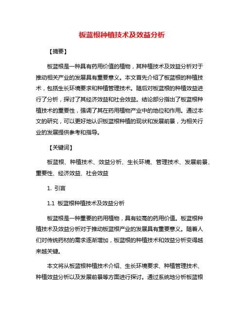 板蓝根种植技术及效益分析