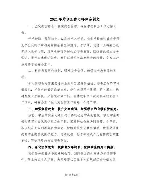 2024年培训工作心得体会例文（三篇）
