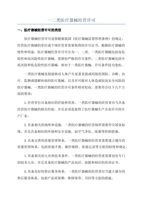 一二类医疗器械经营许可