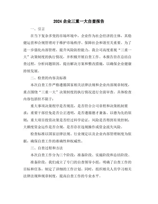 2024企业三重一大自查报告