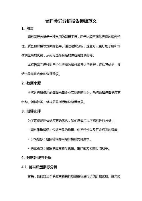 辅料差异分析报告模板范文
