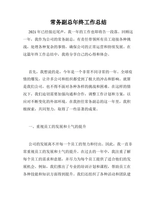 常务副总年终工作总结