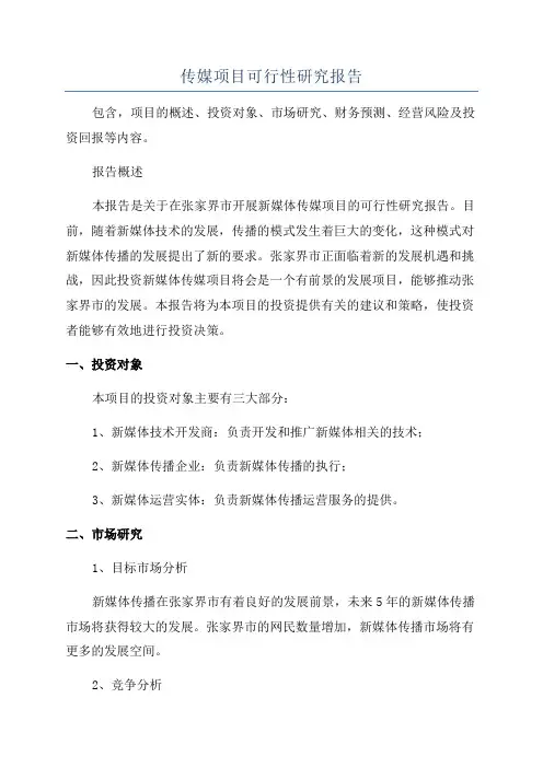 传媒项目可行性研究报告