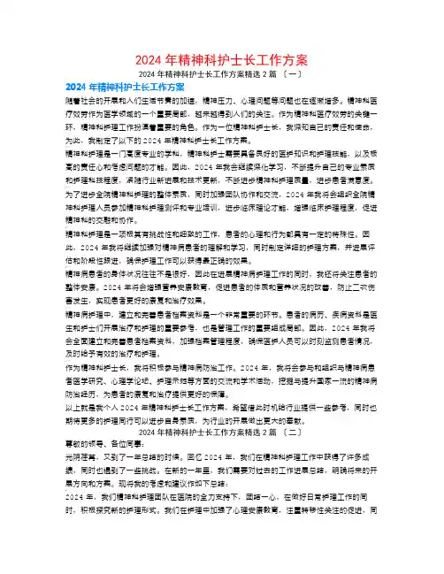 2024年精神科护士长工作计划2篇