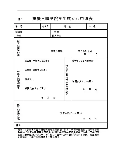 重庆三峡学院学生转专业申请表