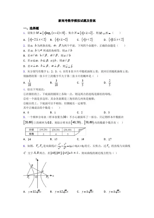 新高考数学模拟试题及答案