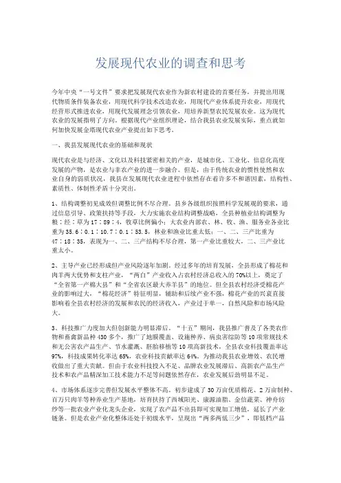 总结报告-发展现代农业的调查和思考 精品