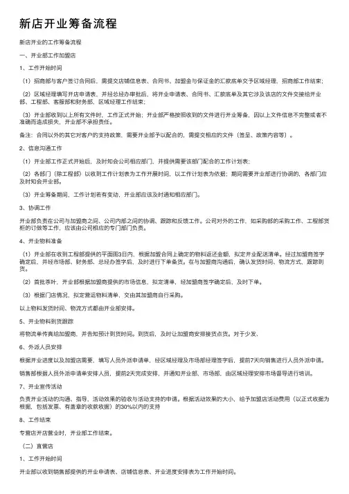 新店开业筹备流程