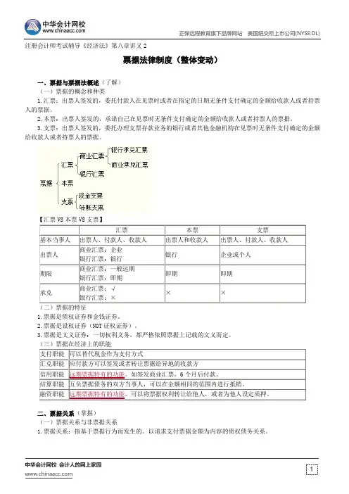票据法律制度(整体变动)--注册会计师辅导《经济法》第八章讲义2