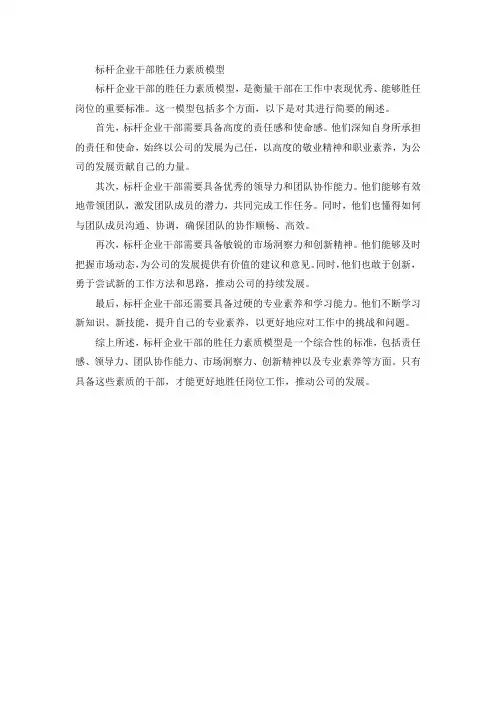标杆企业干部胜任力素质模型