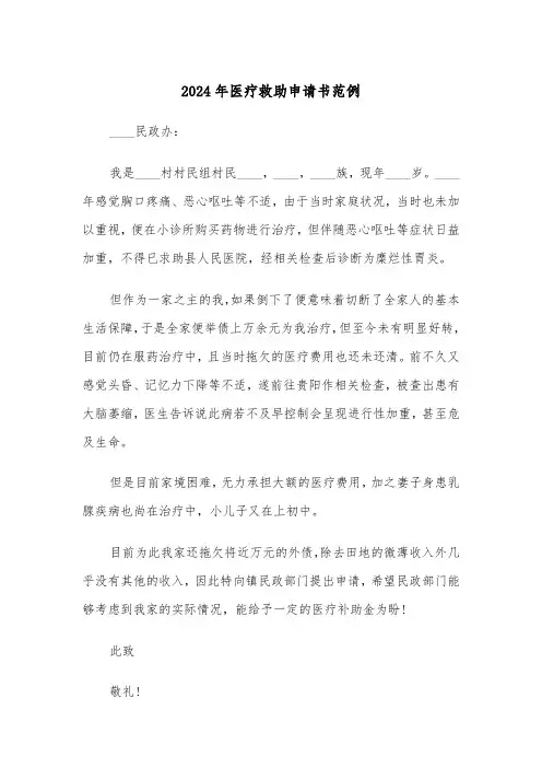 2024年医疗救助申请书范例（6篇）