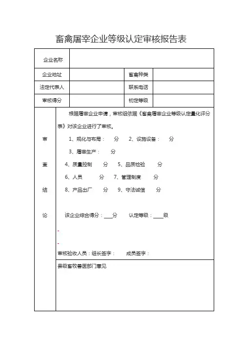 畜禽屠宰企业等级认定审核报告表