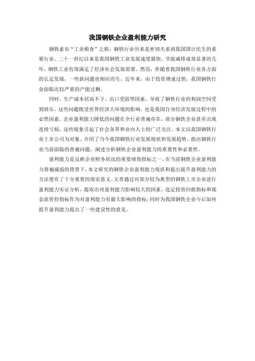 我国钢铁企业盈利能力研究