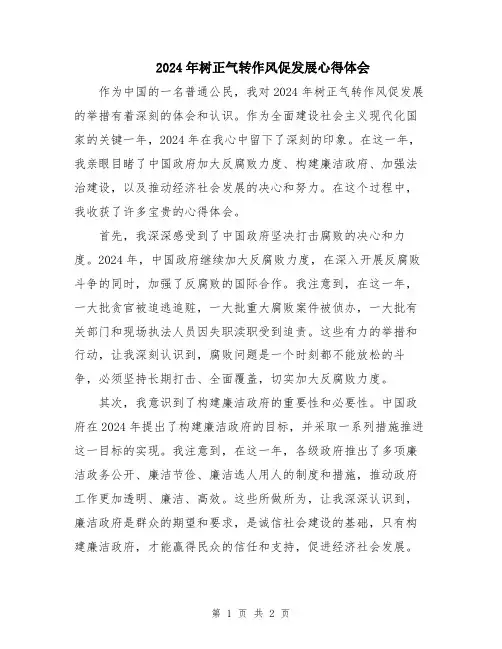 2024年树正气转作风促发展心得体会