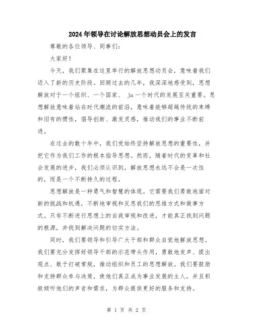 2024年领导在讨论解放思想动员会上的发言