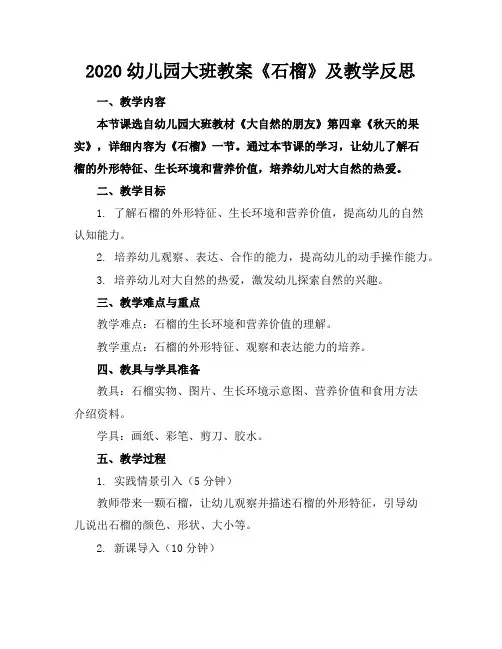 2020幼儿园大班教案《石榴》及教学反思