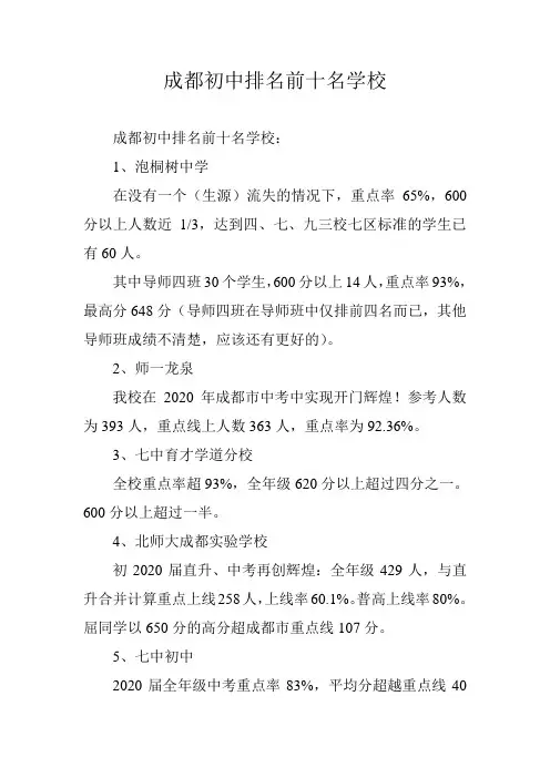 成都初中排名前十名学校