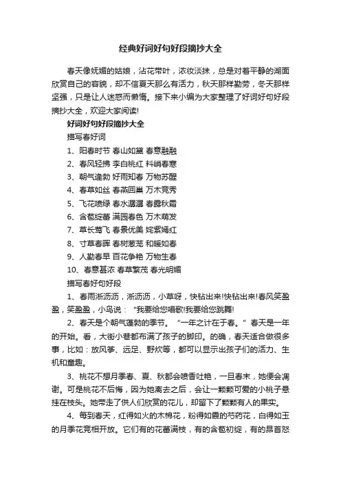 经典好词好句好段摘抄大全