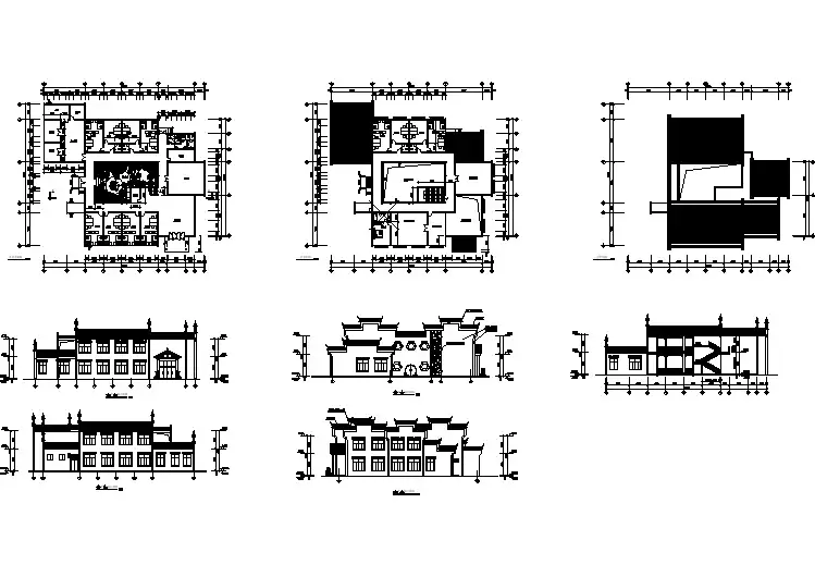 某地两层砖混结构园林式徽派办公楼建筑设计方案图纸