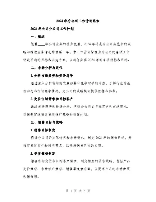 2024年分公司工作计划范本(二篇)