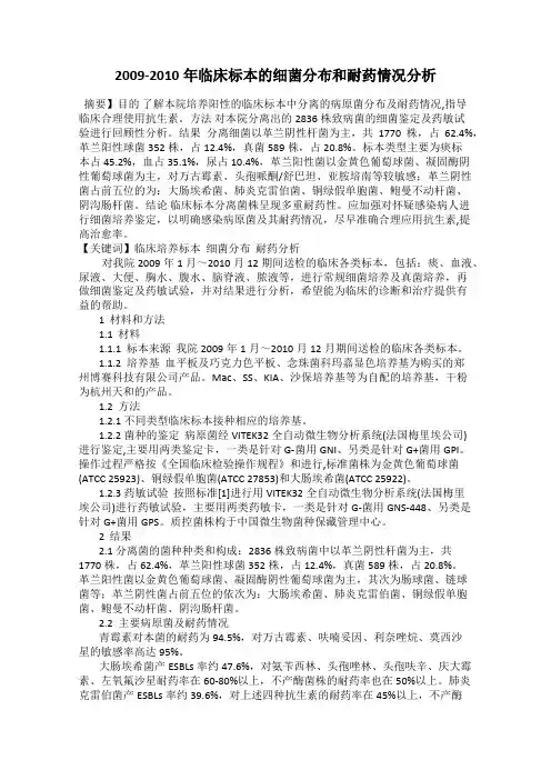 2009-2010年临床标本的细菌分布和耐药情况分析