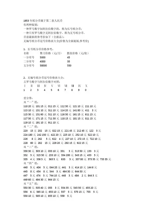 第二套人民币无编号纸分币冠号价格表大全