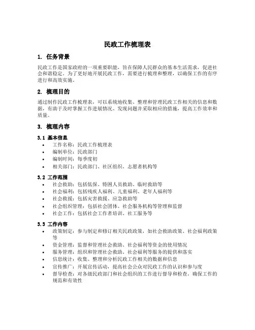 民政工作梳理表
