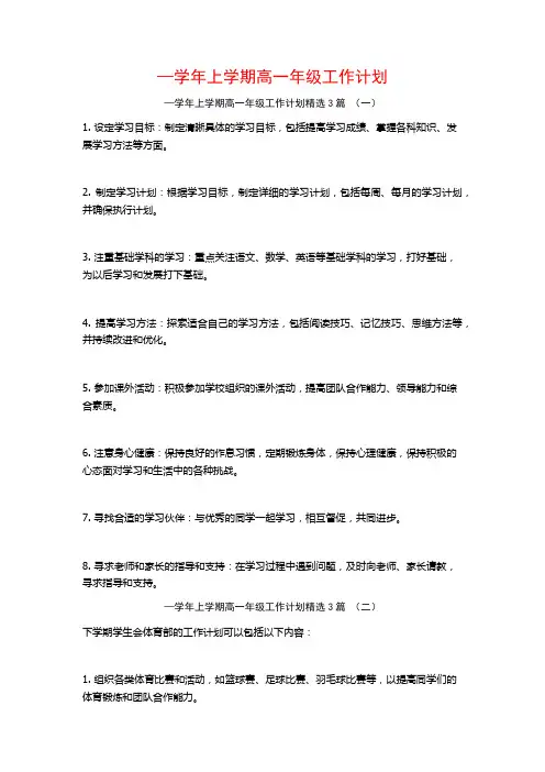 —学年上学期高一年级工作计划3篇
