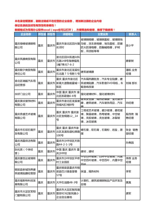 2020新版重庆市建筑玻璃工商企业公司名录名单黄页联系方式大全39家