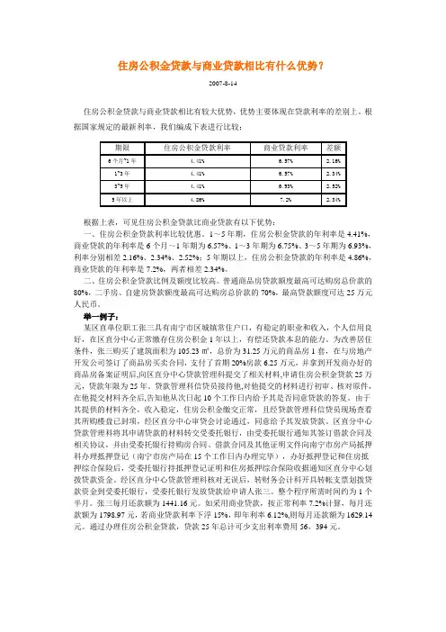 住房公积金贷款与商业贷款相比有什么优势